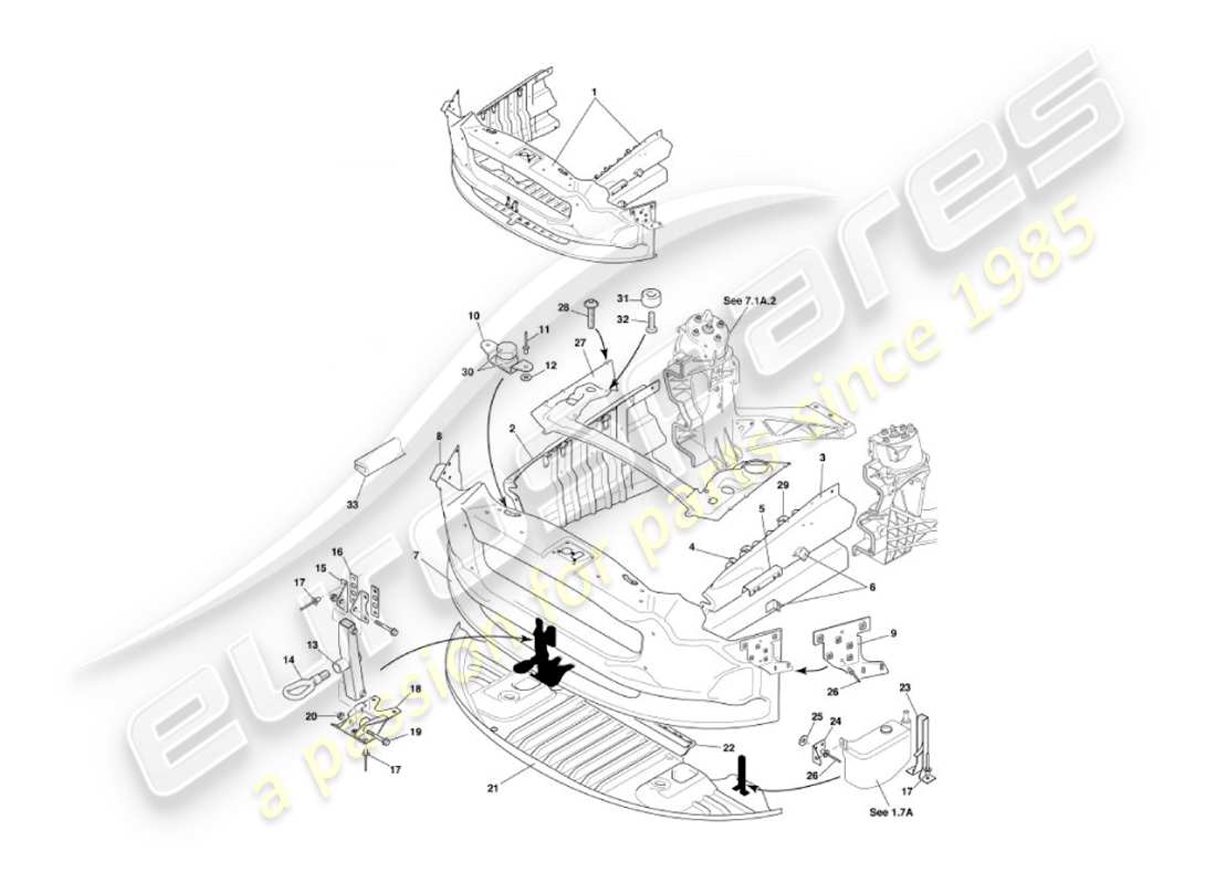 aston martin vanquish (2004) struttura ad impatto frontale diagramma delle parti