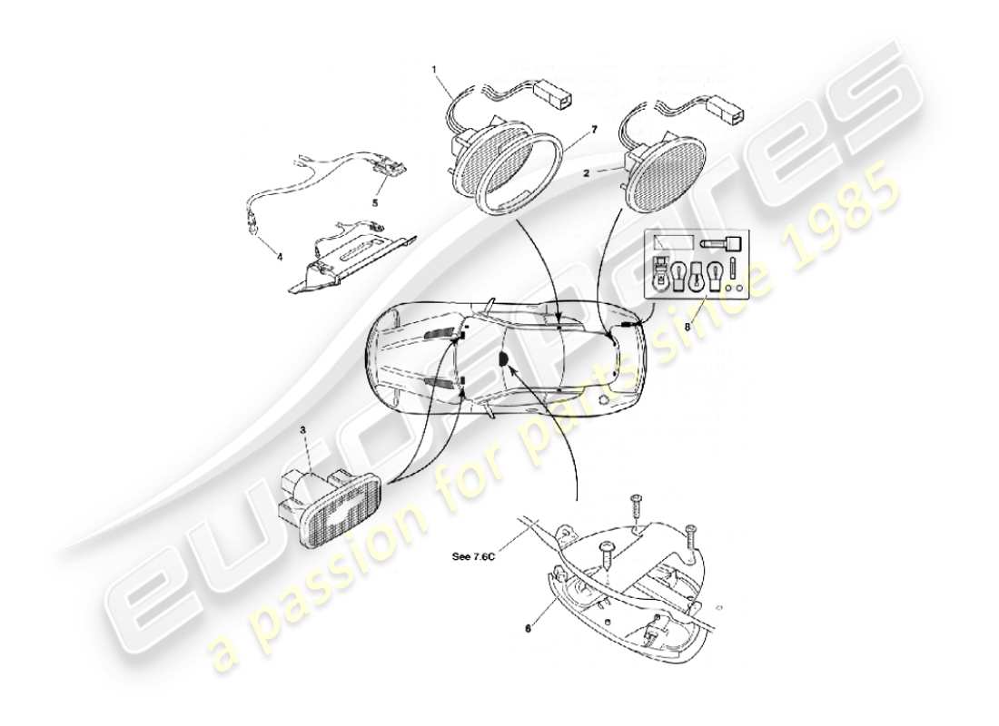 aston martin vanquish (2004) lampade e lampadine per interni diagramma delle parti