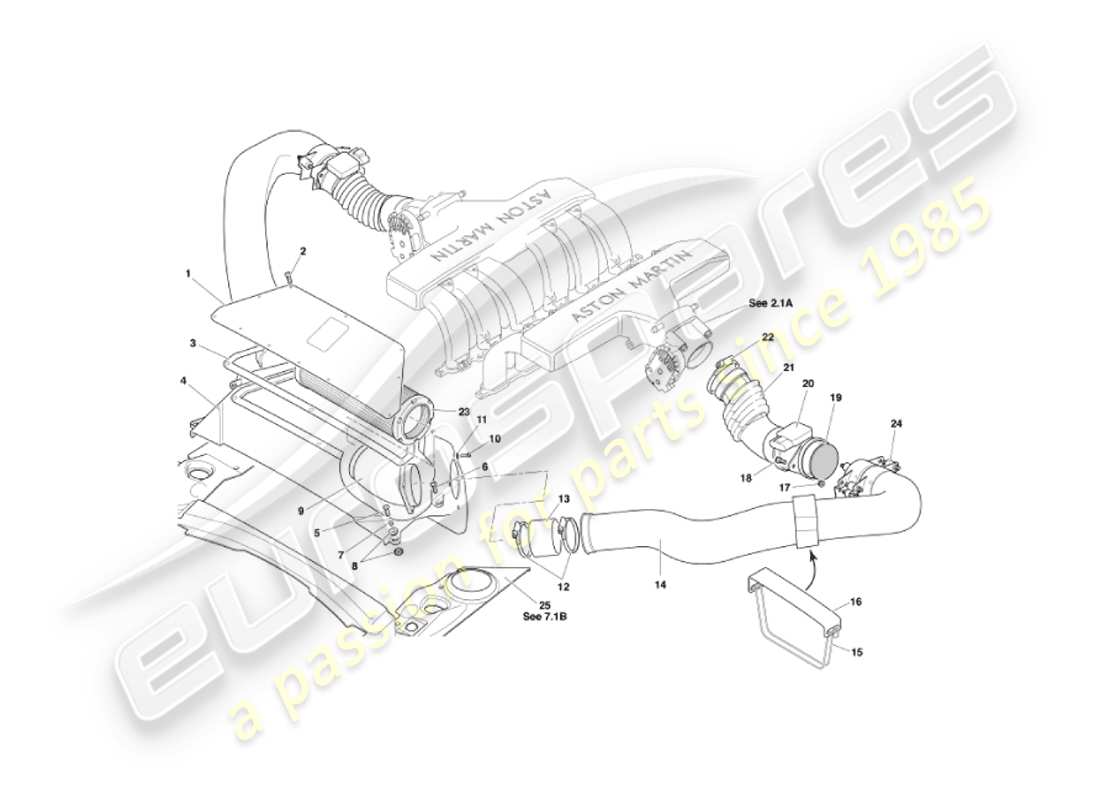 aston martin vanquish (2003) diagramma delle parti dei filtri dell'aria e dei sensori maf
