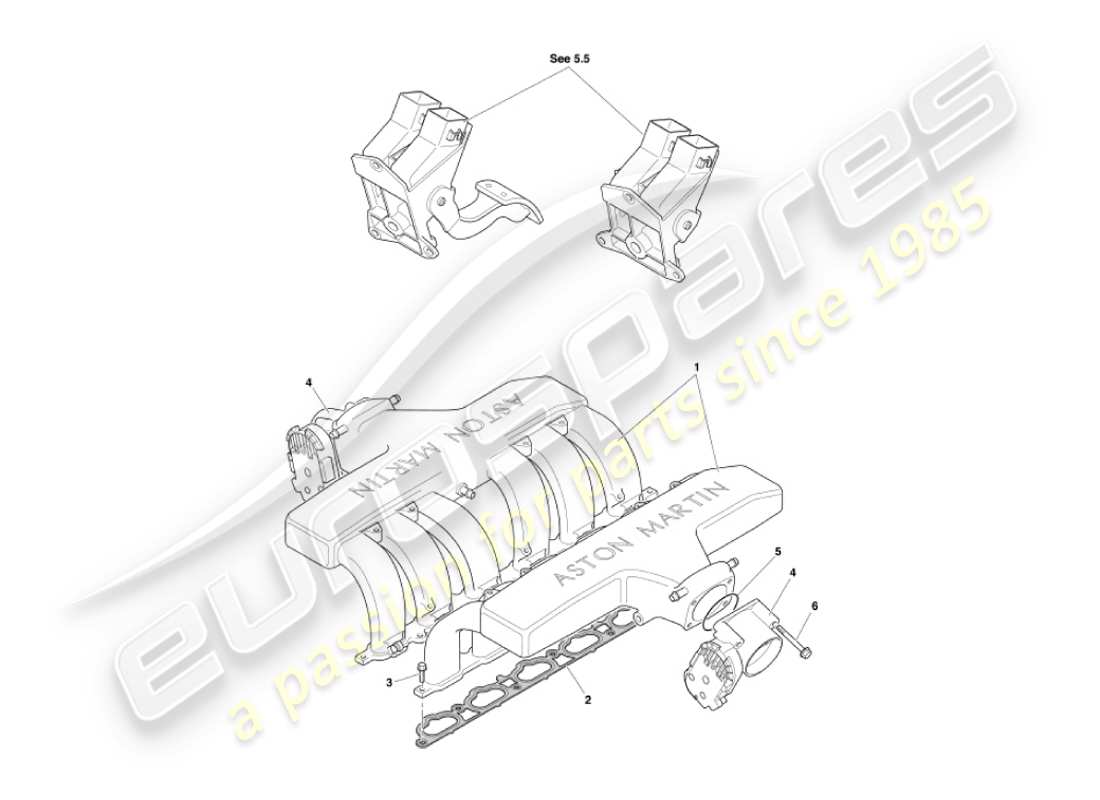 aston martin vanquish (2005) collettori di aspirazione e farfalle diagramma delle parti