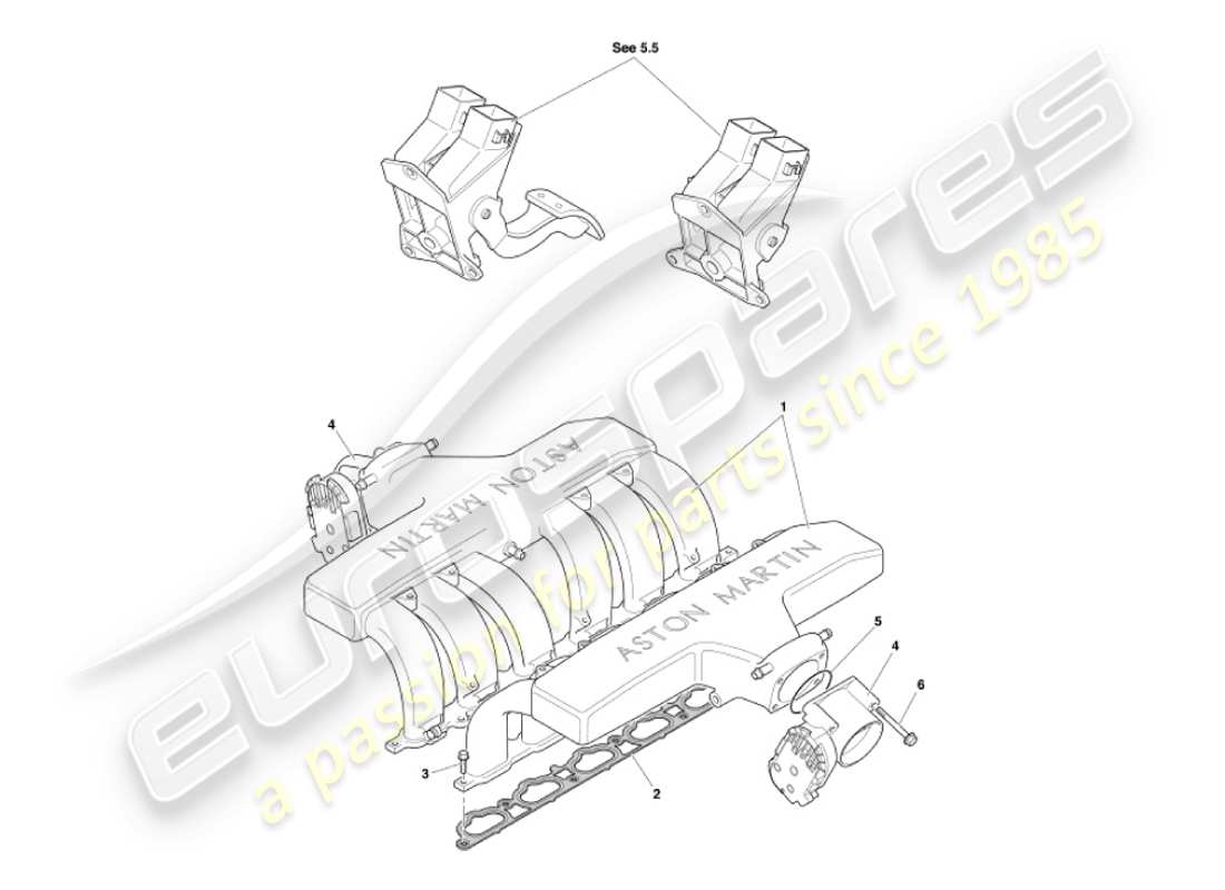 aston martin vanquish (2003) collettori di aspirazione e farfalle diagramma delle parti