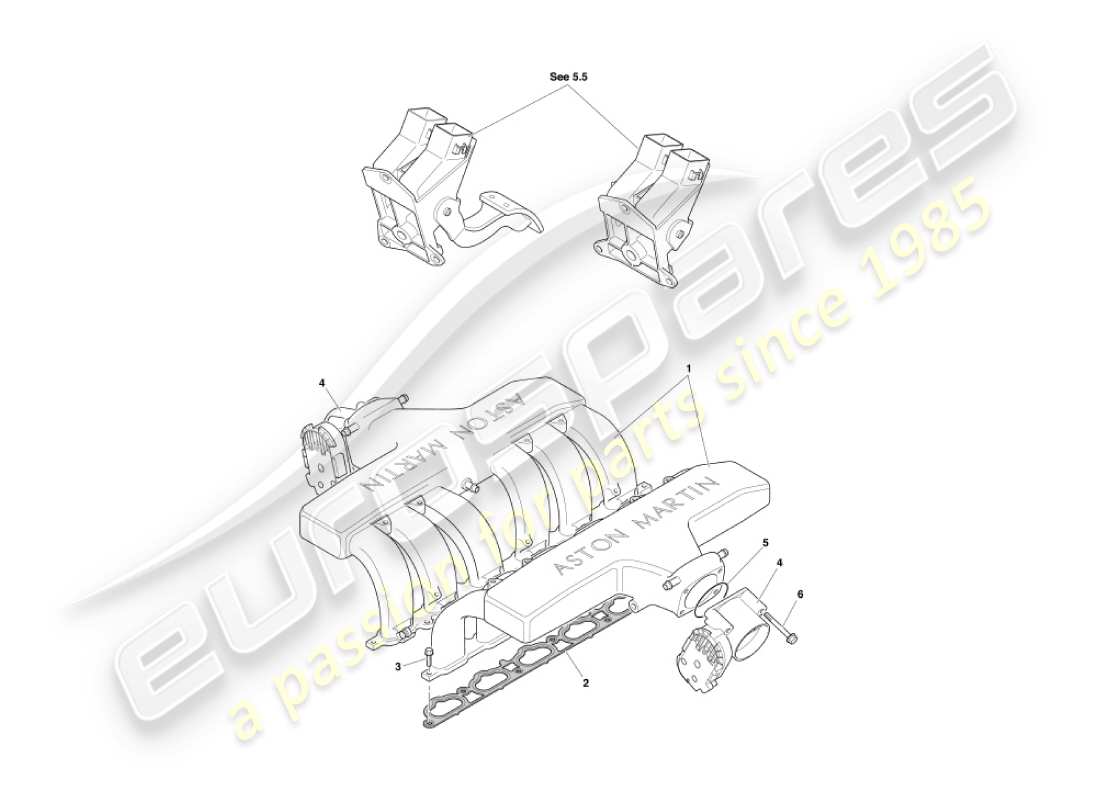 aston martin vanquish (2006) diagramma delle parti dei collettori di aspirazione e delle farfalle