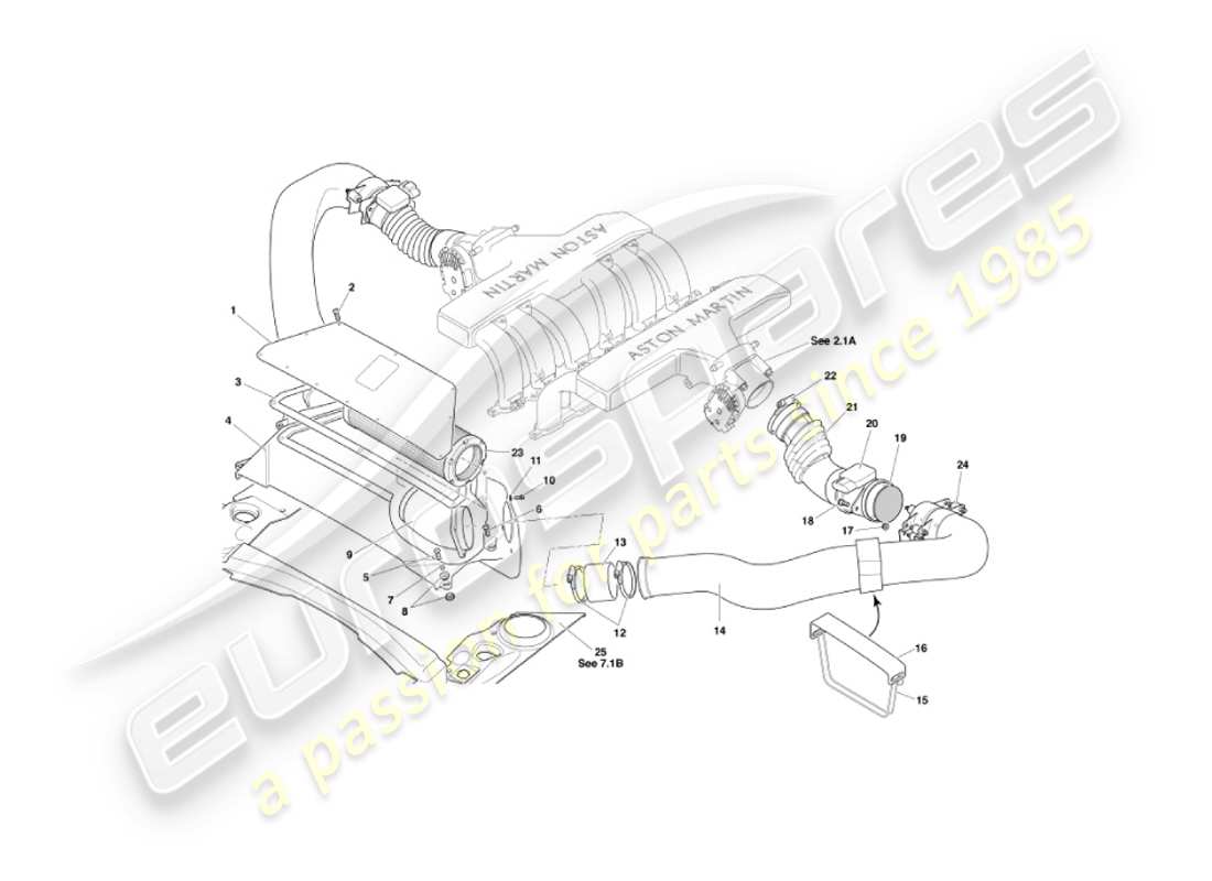 aston martin vanquish (2006) diagramma delle parti dei filtri dell'aria e dei sensori maf