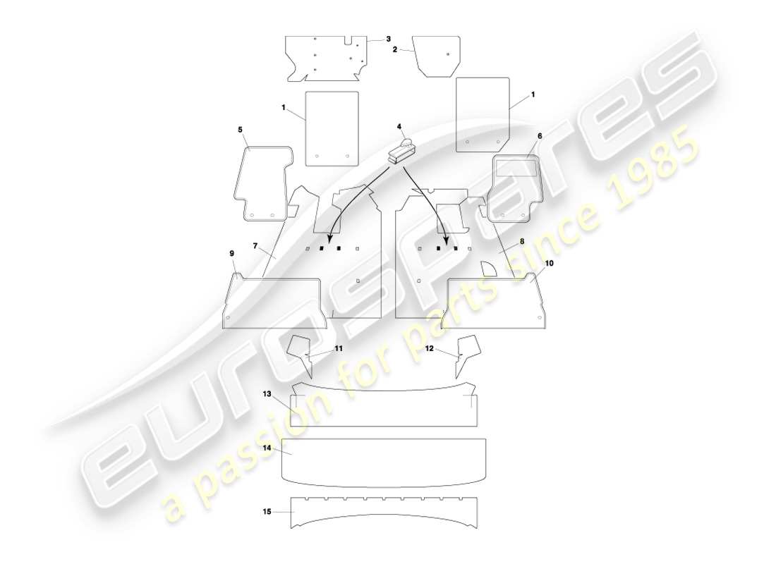 aston martin db7 vantage (2000) diagramma delle parti dei tappeti volante