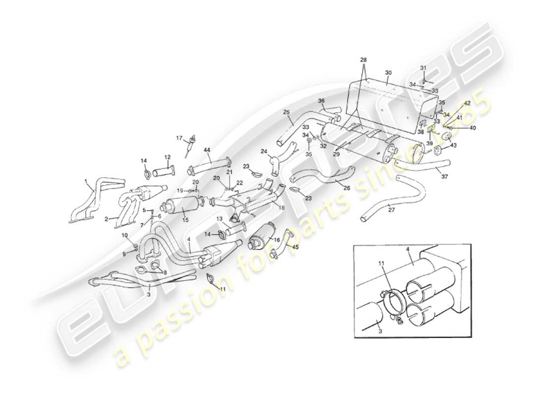 aston martin v8 virage (1999) schema delle parti del sistema di scarico, volante, da 1993 a vin 60224