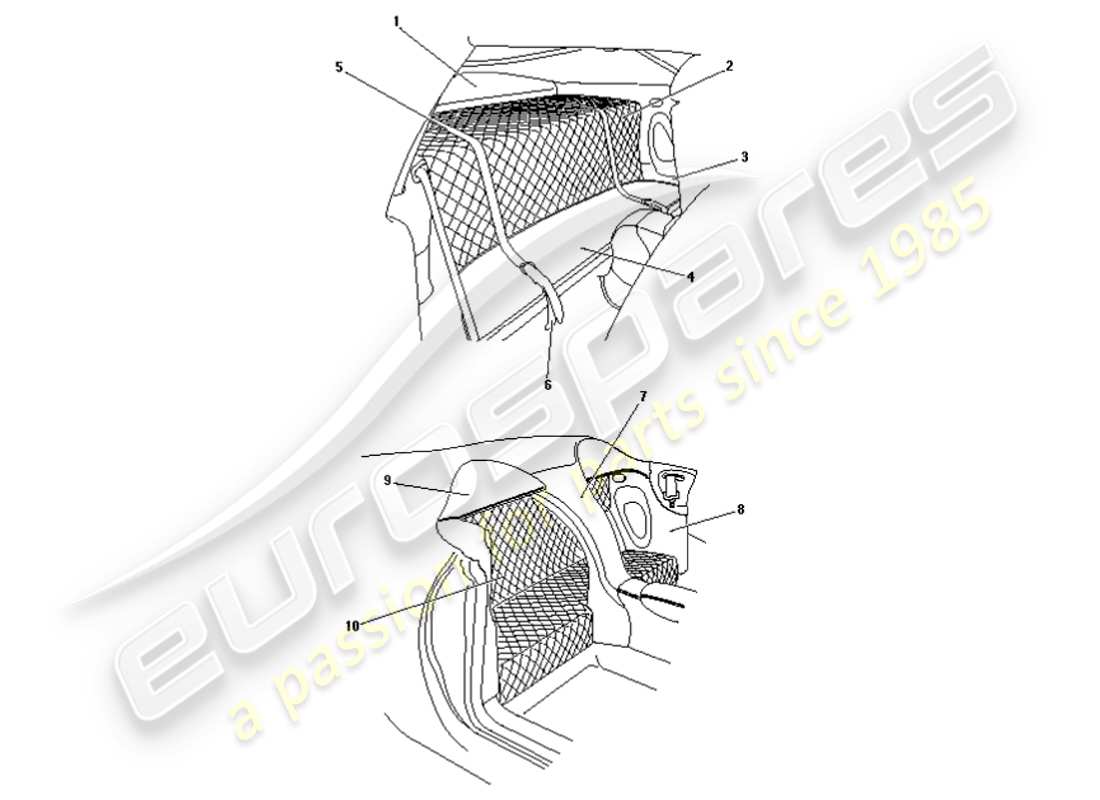 aston martin db7 vantage (2002) zagato e dbar1 diagramma delle parti del rivestimento posteriore