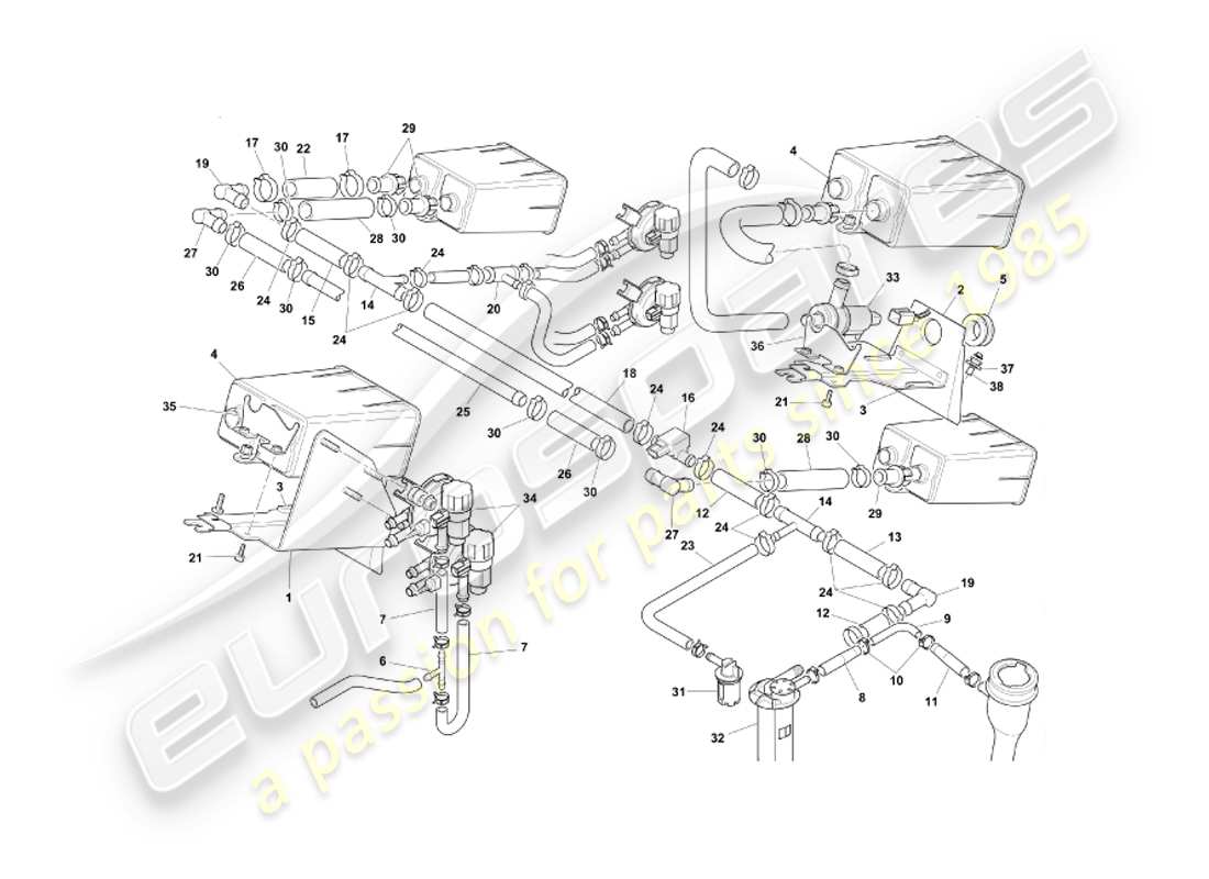 aston martin db7 vantage (2004) sistema di emissioni evaporative, diagramma della parte federale