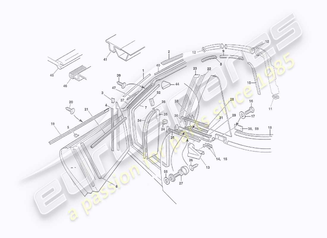 aston martin v8 virage (1999) sigilli meteorologici, diagramma delle parti volante