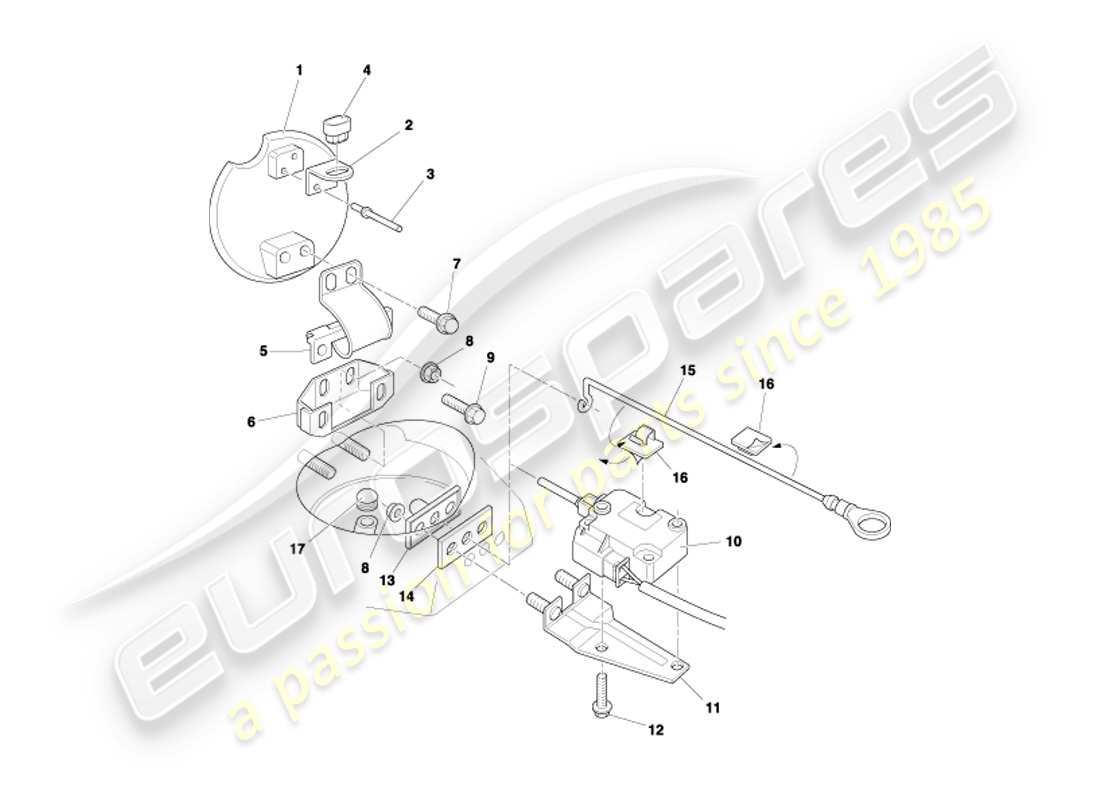 aston martin db7 vantage (2001) diagramma delle parti del meccanismo dello sportello del carburante