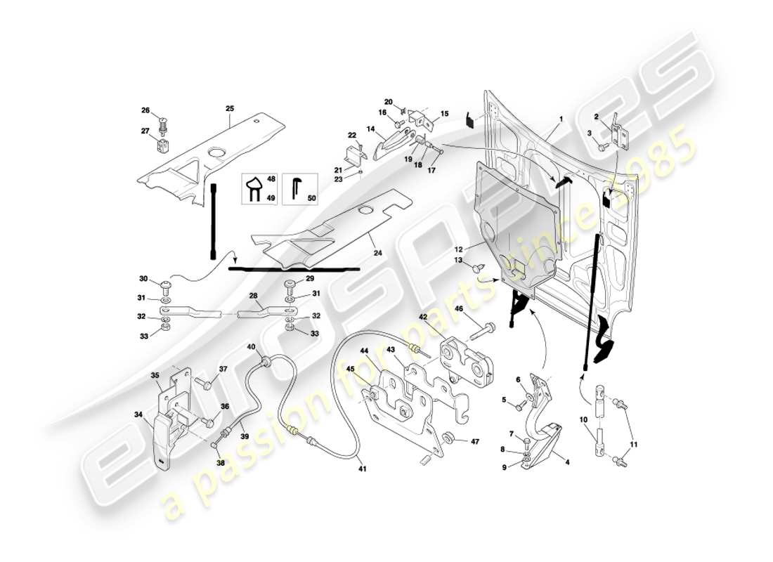 aston martin db7 vantage (2001) diagramma delle parti del cofano