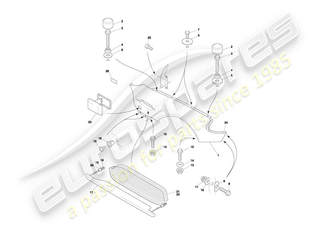 aston martin db7 vantage (2001) diagramma delle parti delle ali anteriori