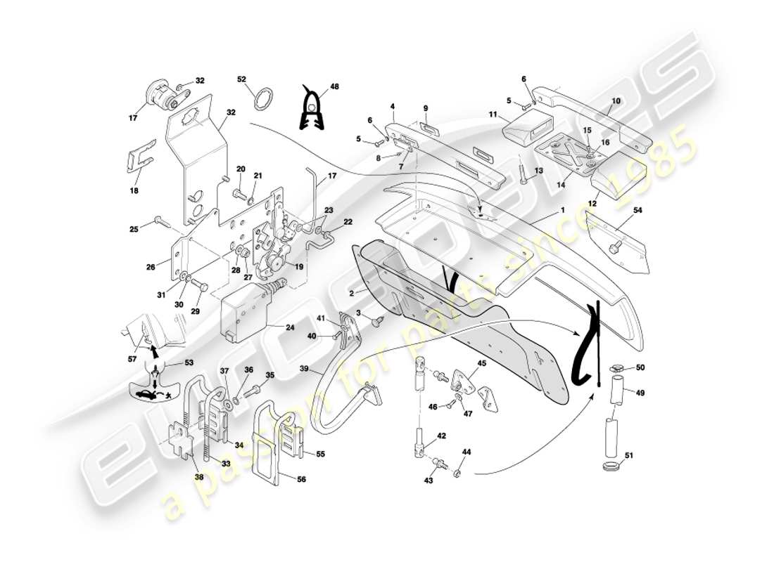 aston martin db7 vantage (2001) diagramma delle parti del coperchio del bagagliaio