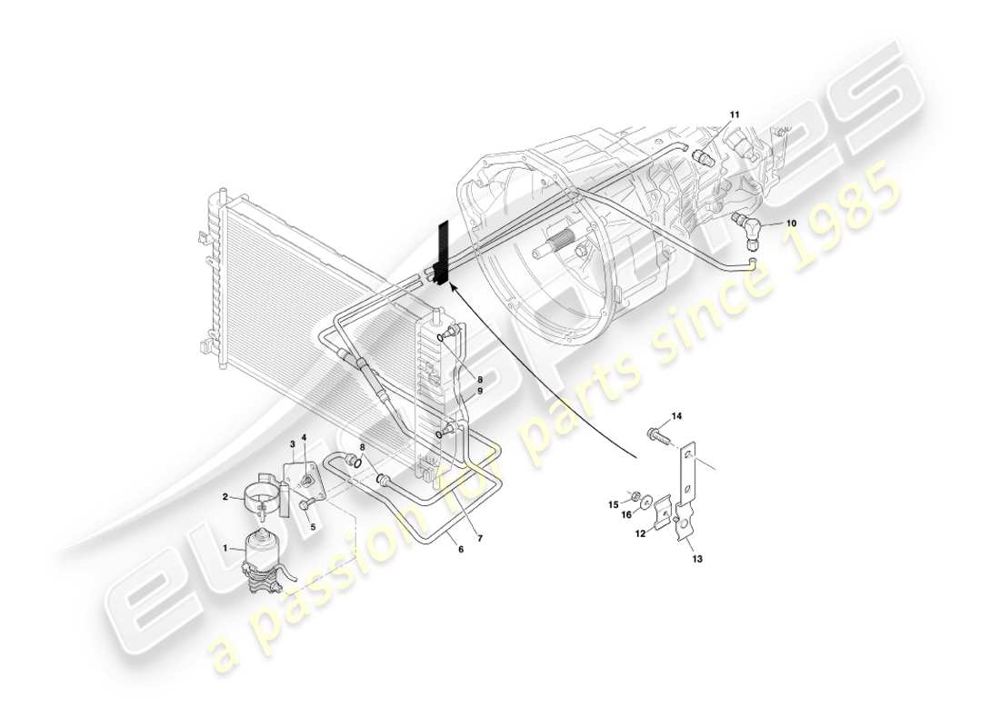 aston martin db7 vantage (2000) trasmissione manuale, diagramma delle parti di raffreddamento del cambio