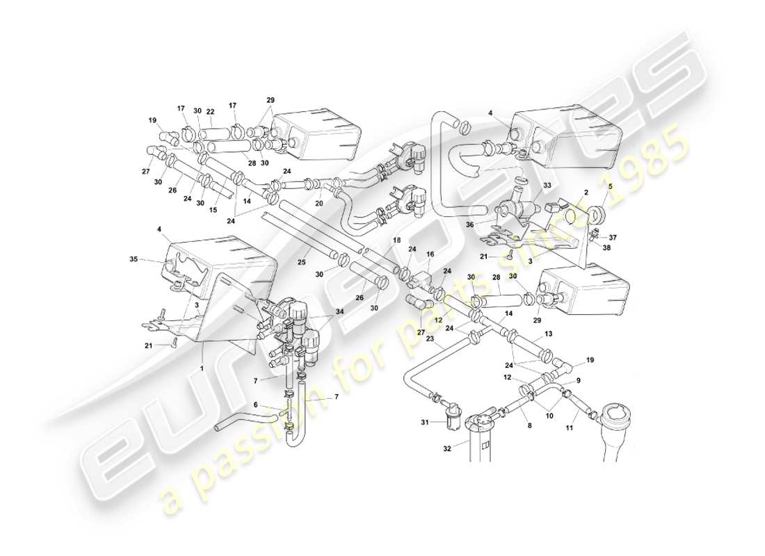 aston martin db7 vantage (2000) sistema di emissioni evaporative, diagramma della parte federale