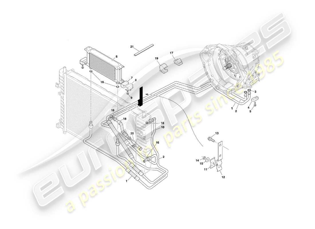 aston martin db7 vantage (2000) trasmissione automatica, diagramma delle parti di raffreddamento del cambio