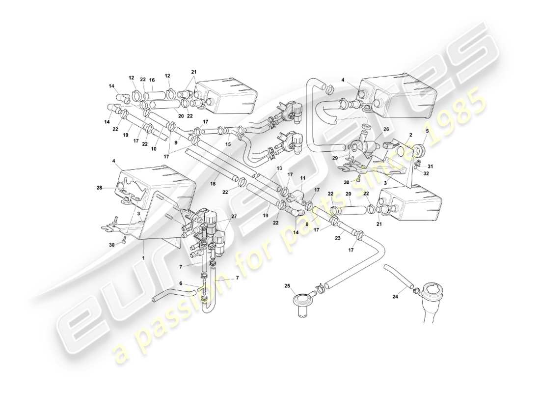 aston martin db7 vantage (2000) sistema di emissione evaporativa, diagramma delle parti row