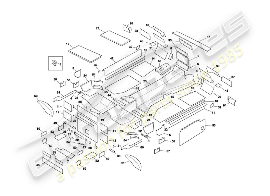 aston martin db7 vantage (2002) diagramma delle parti fonoassorbenti della coupé