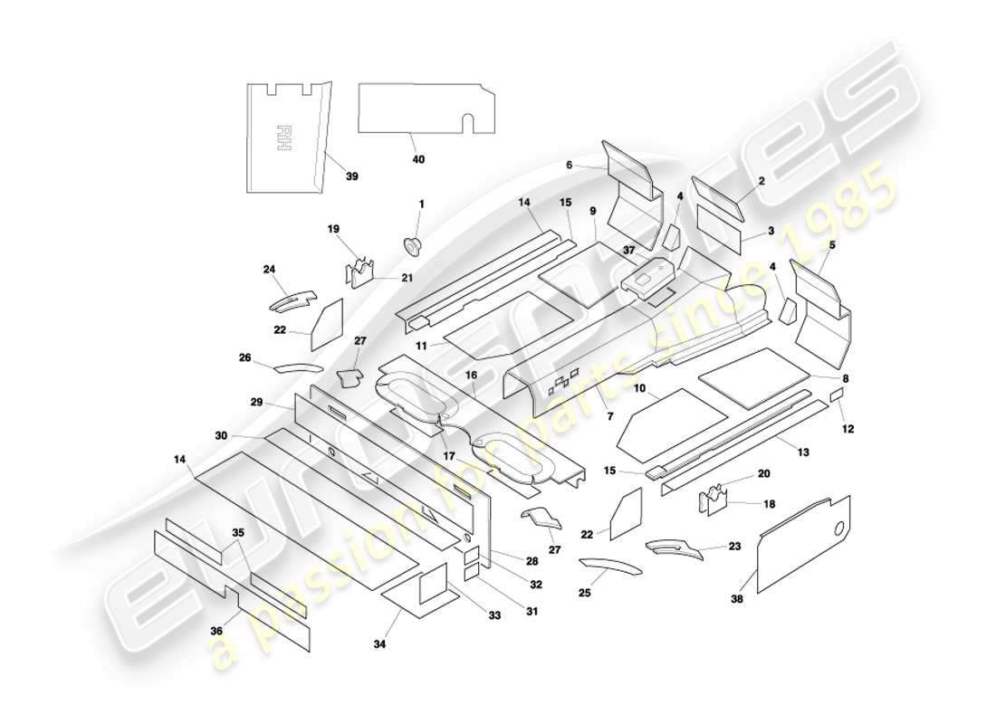 aston martin db7 vantage (2002) diagramma delle parti fonoassorbenti volante