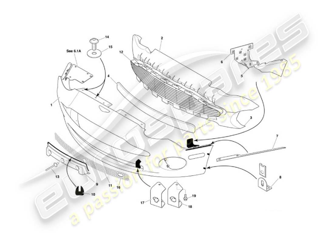 aston martin vanquish (2007) paraurti anteriore e grembiule diagramma delle parti