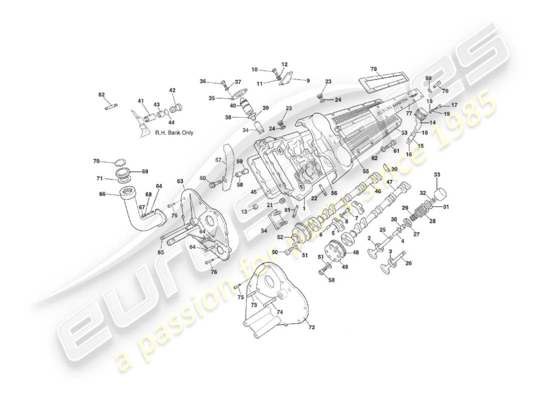 aston martin v8 virage (2000) testata, volata da vin 69225 diagramma delle parti