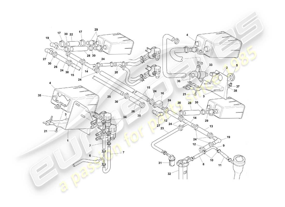 aston martin db7 vantage (2003) sistema di emissioni evaporative, diagramma della parte federale