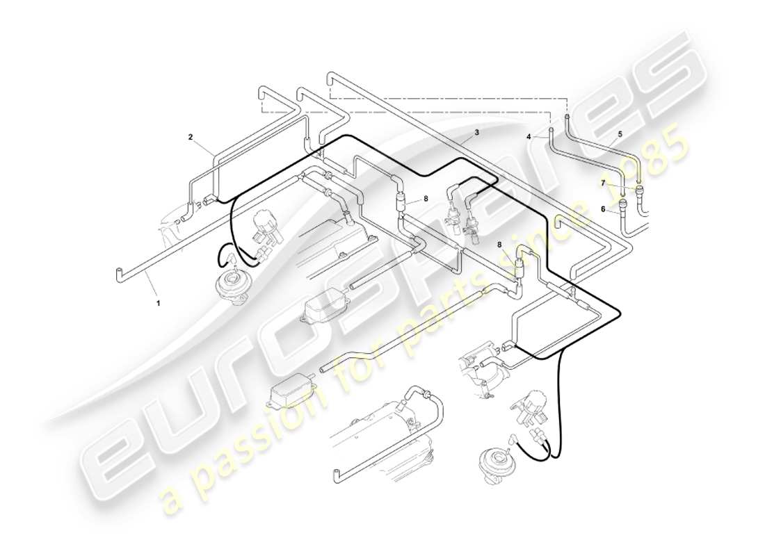 aston martin db7 vantage (2003) sistema di aspirazione, diagramma delle parti del motore