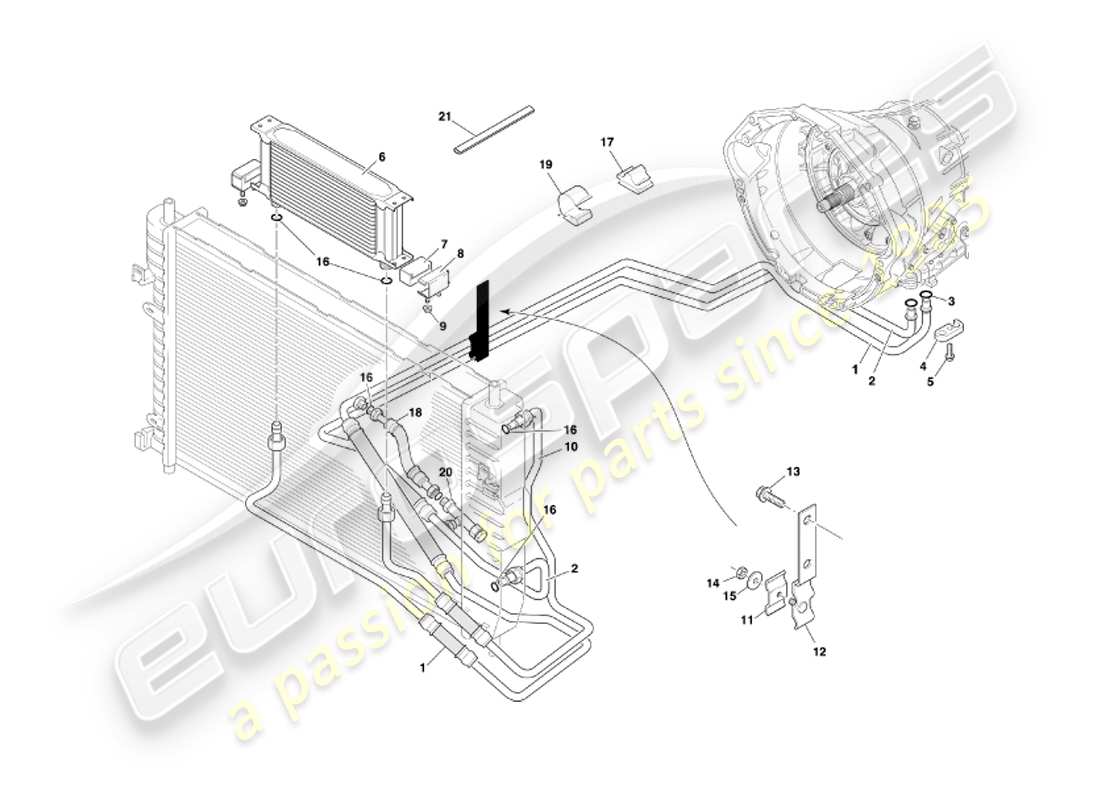 aston martin db7 vantage (2003) trasmissione automatica, diagramma delle parti di raffreddamento del cambio