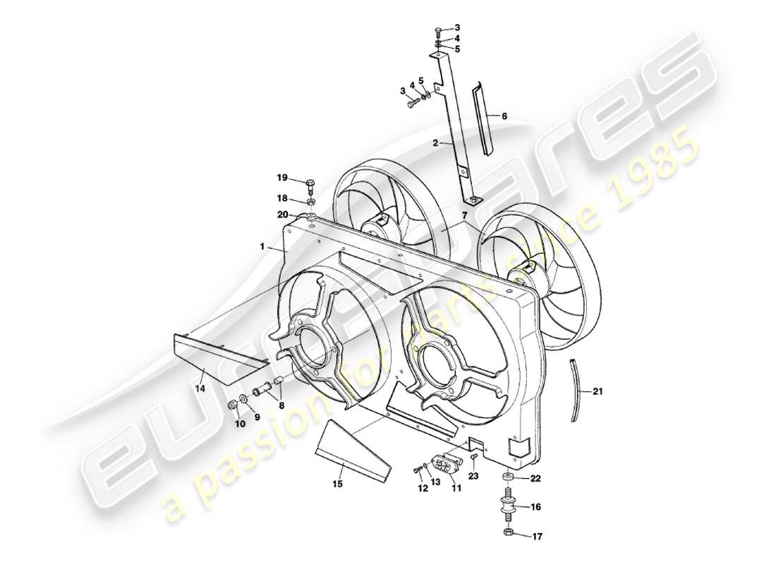aston martin v8 volante (2000) schema delle parti della carenatura della ventola del radiatore