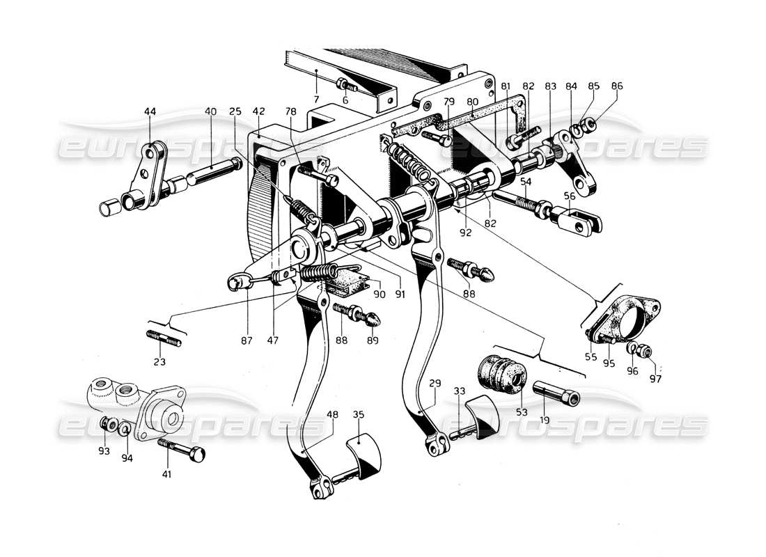 ferrari 275 gtb/gts 2 cam pedaliera - schema delle parti dei modelli con guida a sinistra