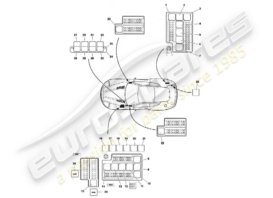 un diagramma delle parti dal catalogo delle parti aston martin vanquish (2001)