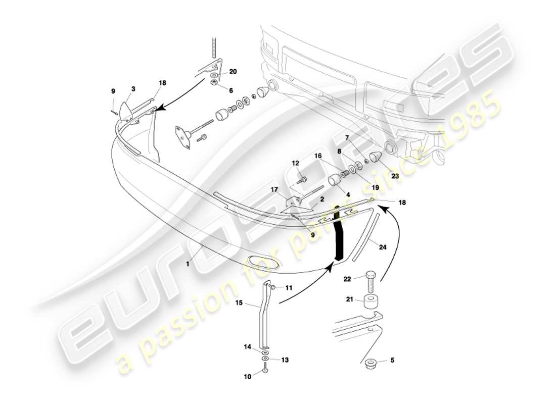 aston martin db7 vantage (2003) paraurti posteriore, diagramma delle parti non ea