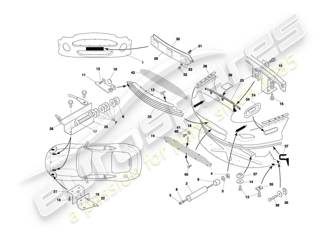aston martin db7 vantage (2003) diagramma delle parti del paraurti anteriore e del grembiule