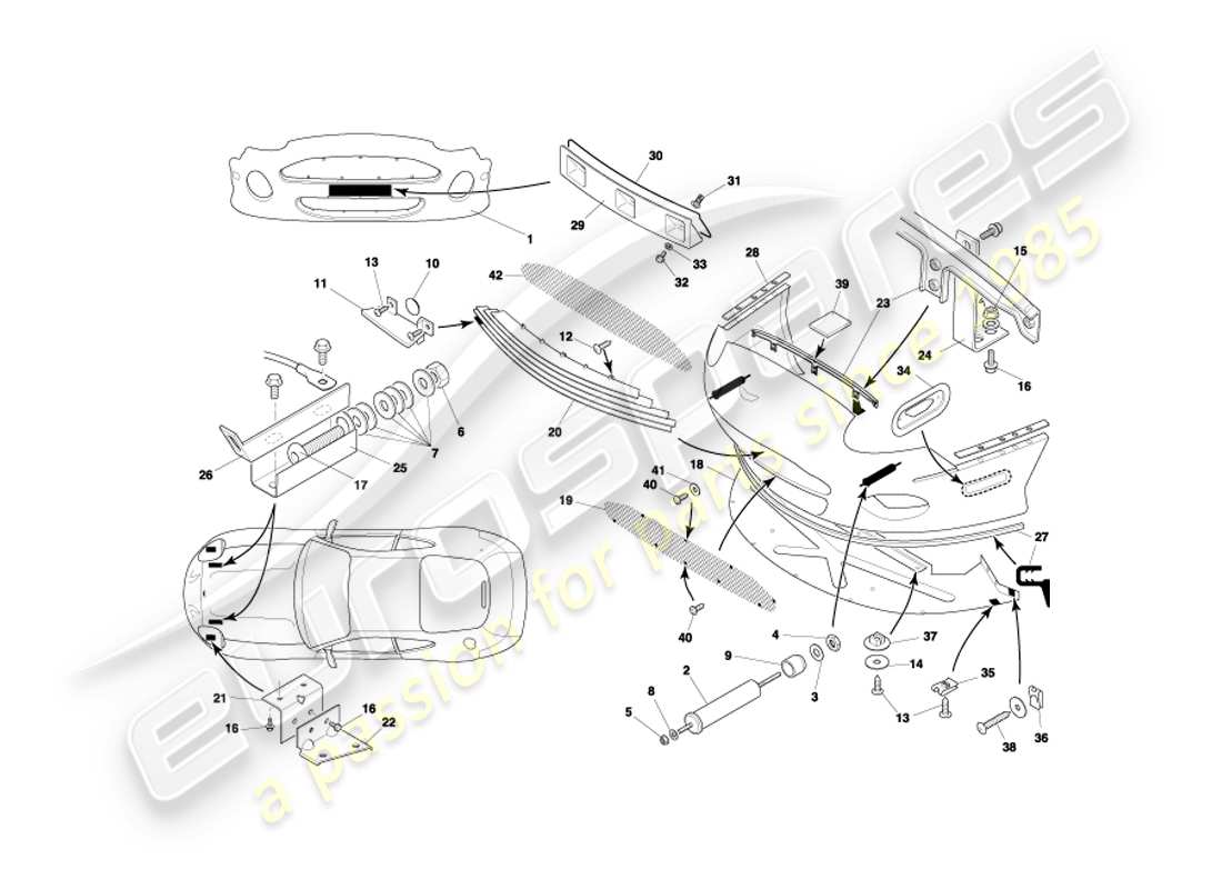 aston martin db7 vantage (2004) diagramma delle parti del paraurti anteriore e del grembiule