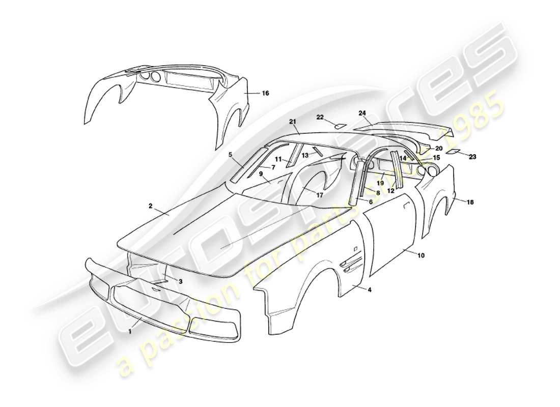 aston martin v8 coupe (1999) pannelli del corpo diagramma delle parti