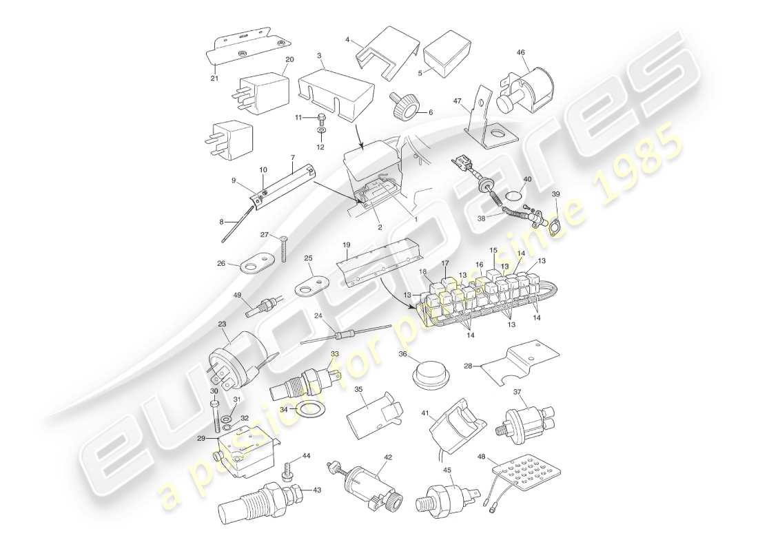 aston martin v8 virage (1999) componenti e cablaggio diagramma delle parti