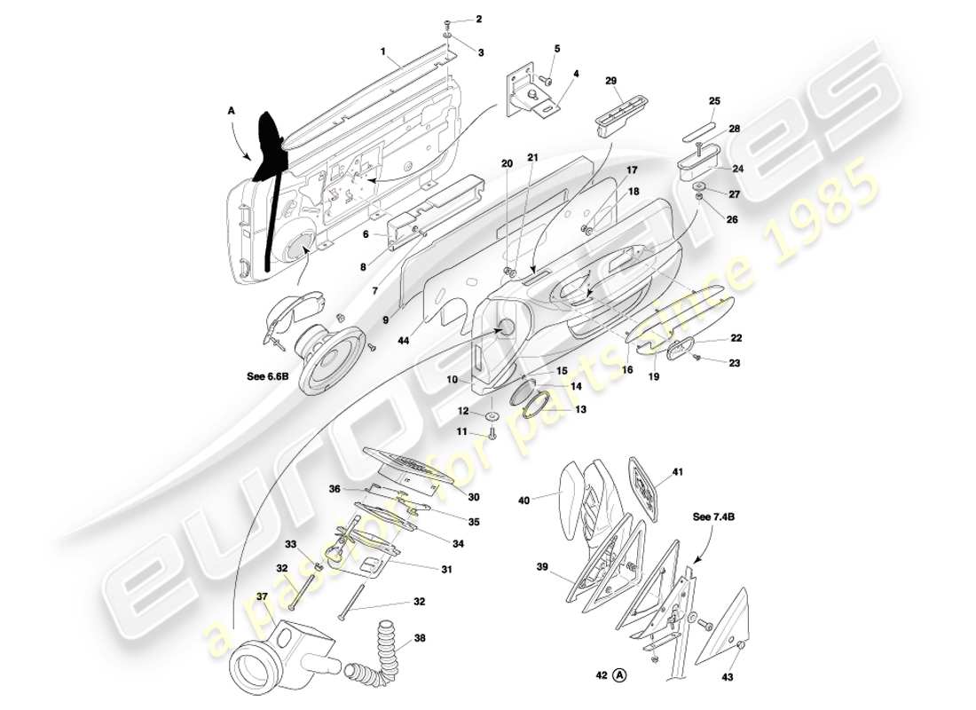 aston martin db7 vantage (2002) diagramma delle parti di involucri, raccordi e guarnizioni delle porte
