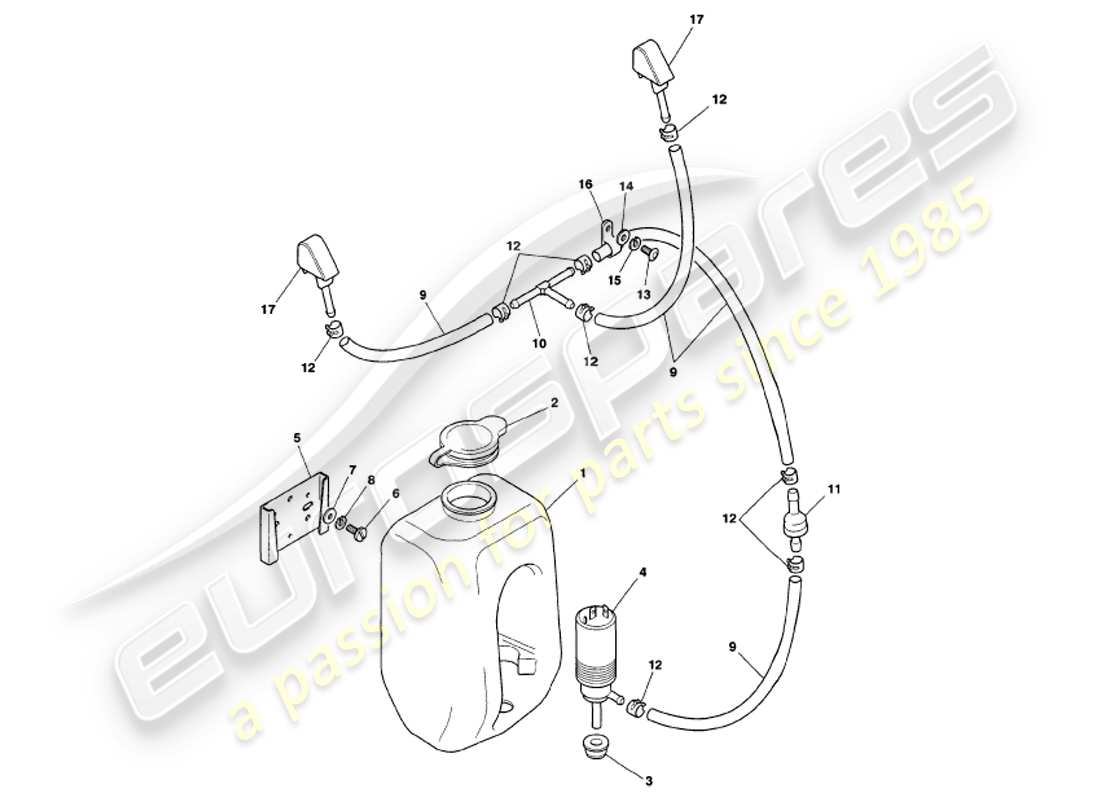 aston martin v8 volante (1999) schema delle parti delle rondelle del parabrezza