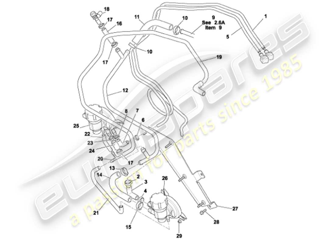 aston martin vanquish (2001) diagramma delle parti dei tubi del carburante