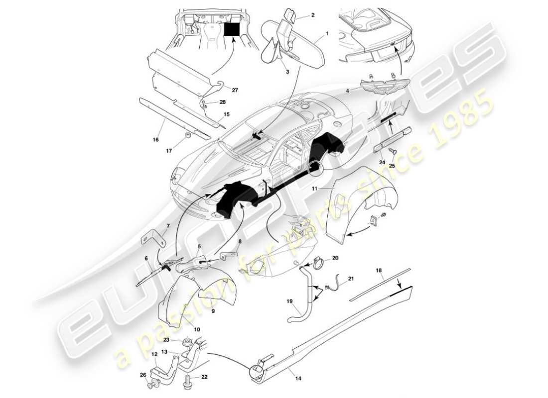 aston martin vanquish (2001) diagramma delle parti dei raccordi del corpo