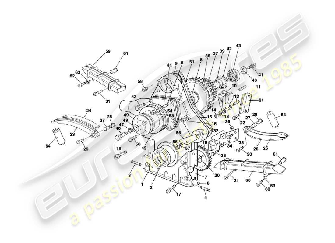 aston martin v8 coupe (2000) schema delle parti della scatola della distribuzione, della pompa dell'acqua e dei pignoni
