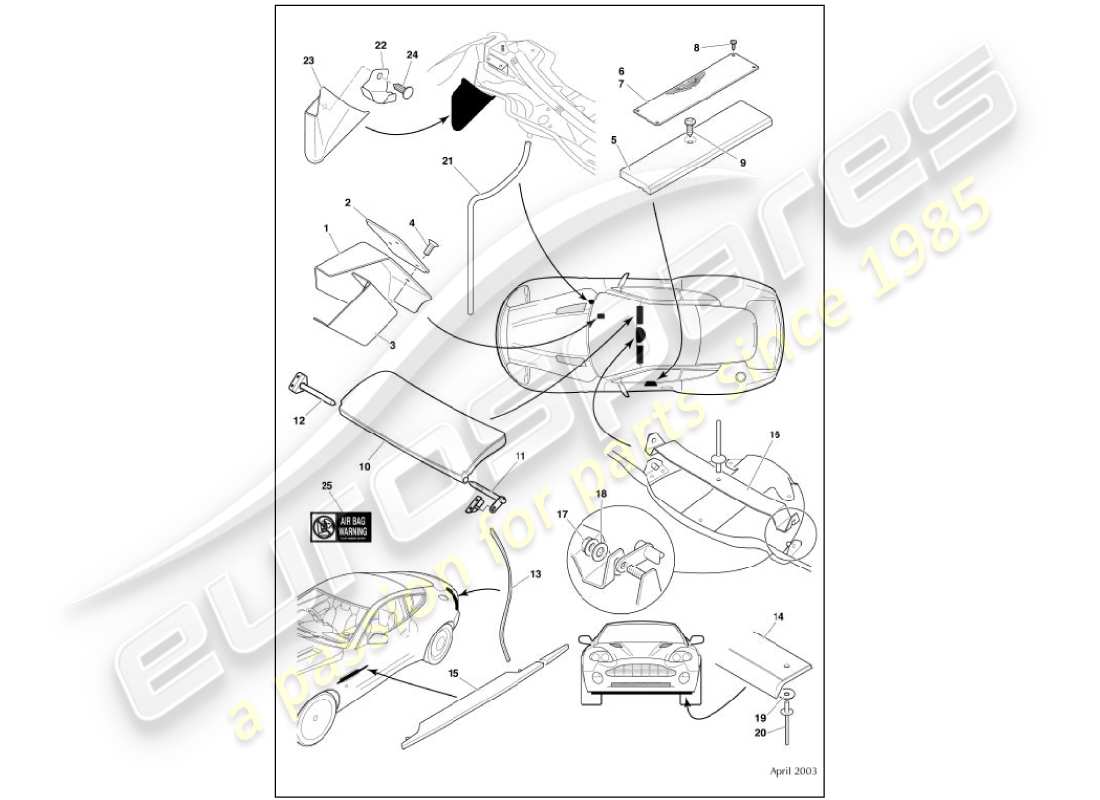 aston martin vanquish (2001) diagramma delle parti dei raccordi del corpo