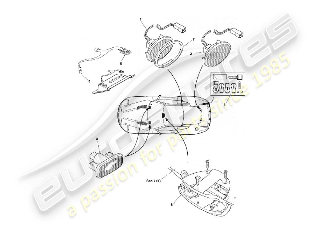 aston martin vanquish (2002) lampade e lampadine per interni diagramma delle parti