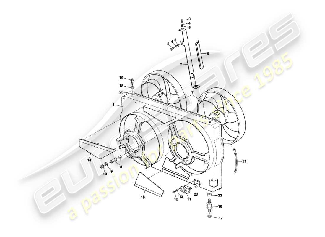 aston martin v8 coupe (2000) cofano della ventola del radiatore diagramma delle parti
