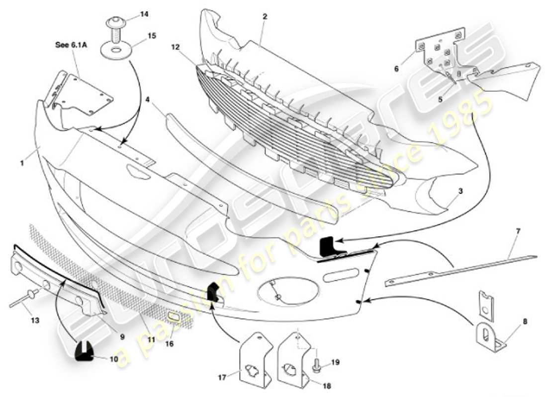 aston martin vanquish (2001) paraurti anteriore e grembiule diagramma delle parti