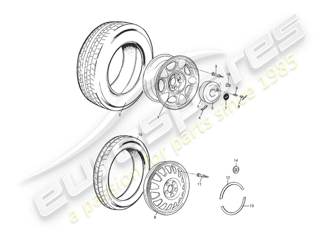 aston martin v8 virage (1999) diagramma delle parti di ruote e pneumatici