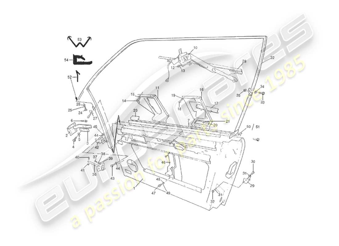 aston martin v8 virage (1999) porte, diagramma delle parti della berlina