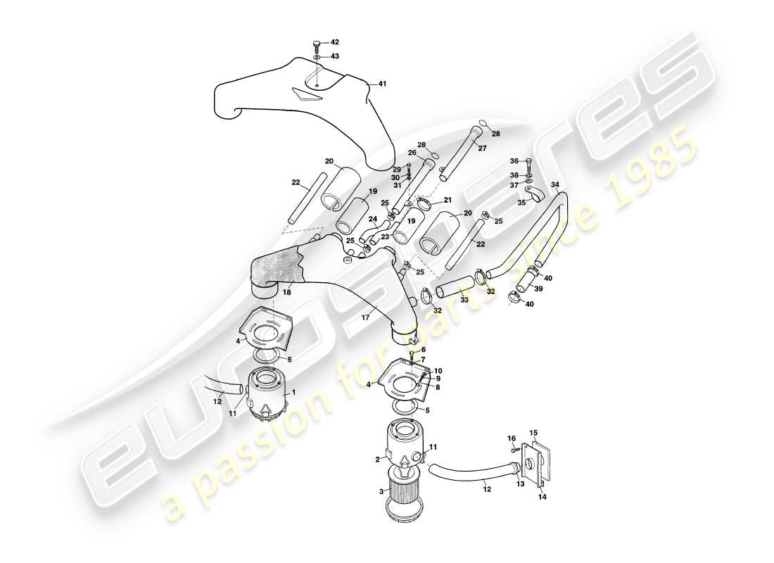 aston martin v8 coupe (1999) diagramma delle parti dei filtri dell'aria