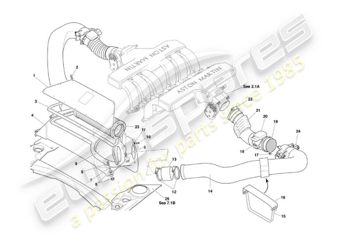 aston martin vanquish (2002) diagramma delle parti dei filtri dell'aria e dei sensori maf