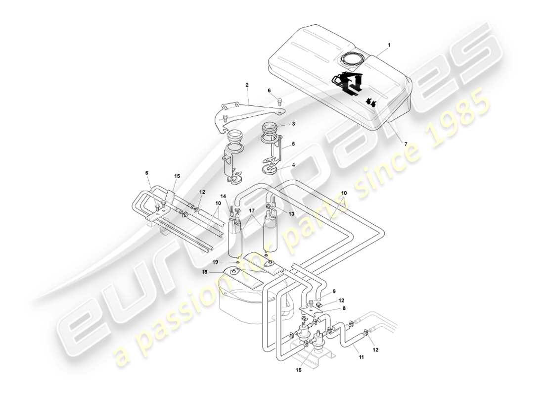 aston martin db7 vantage (2000) swirl pot, diagramma delle parti volante