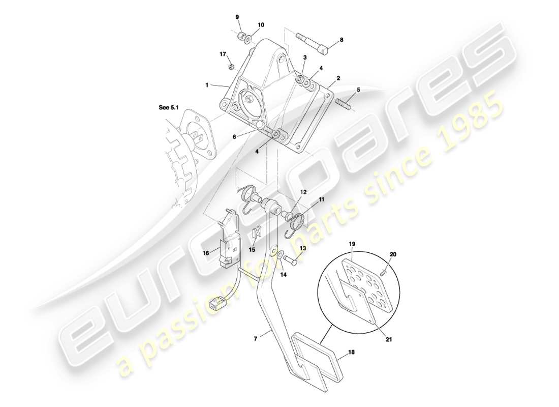 aston martin db7 vantage (2001) pedale, diagramma delle parti del freno automatico
